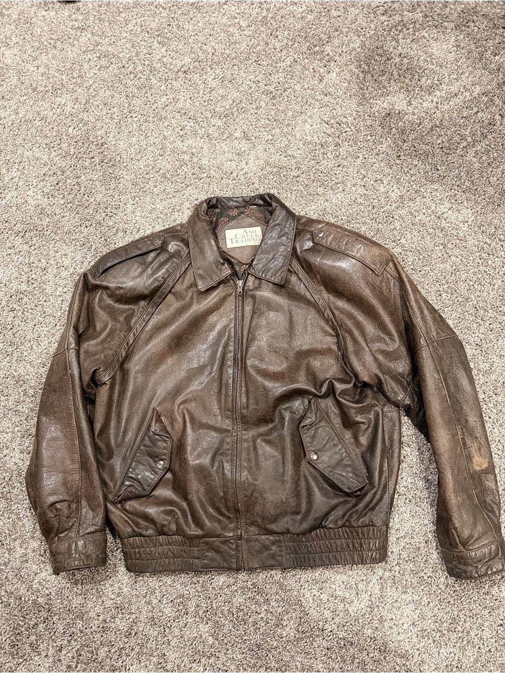 Vintage Brown Leather Bomber Jacket by Ash Creek Trading